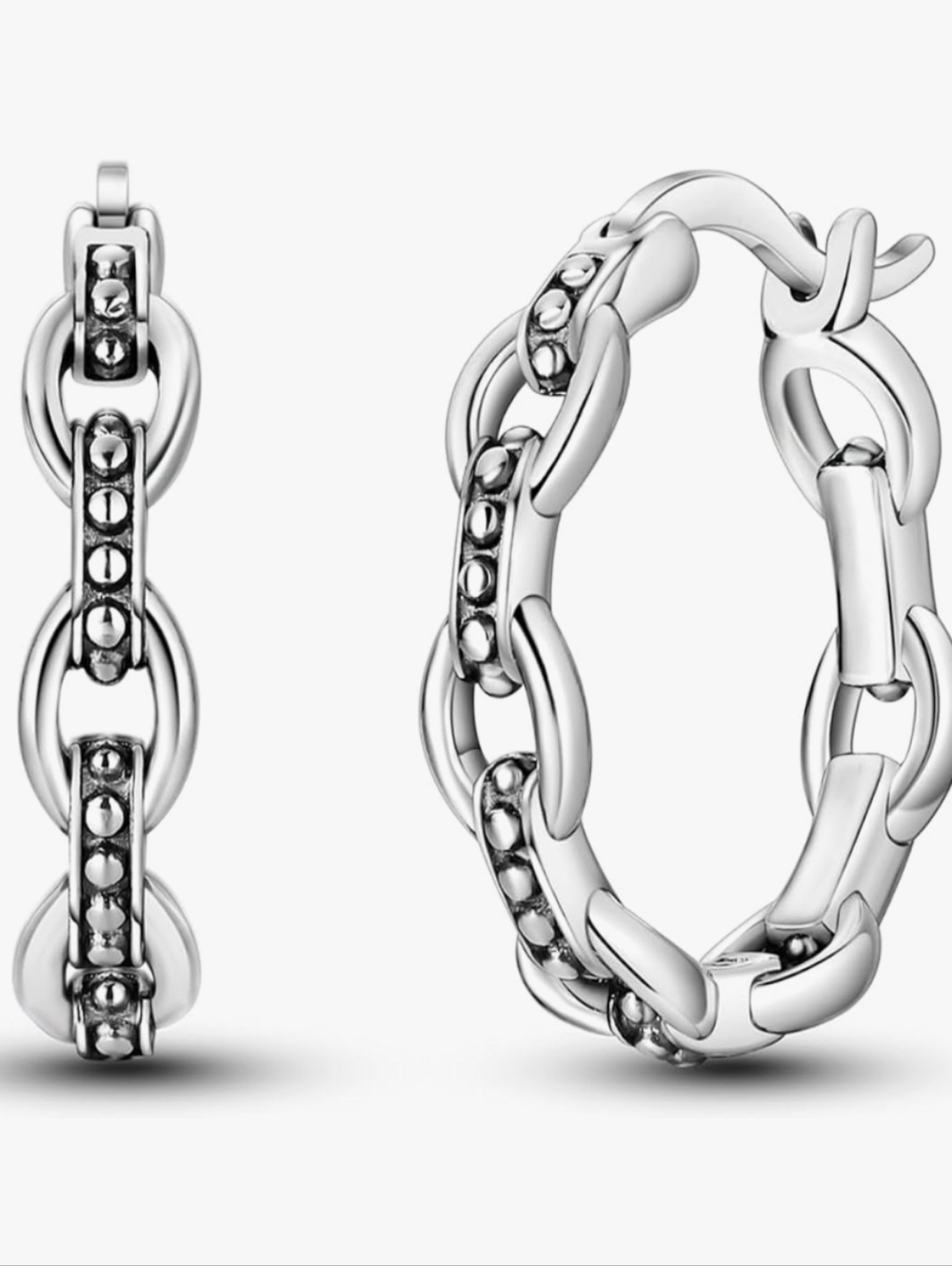 Sterling Silver Chain Link Buckle Hoop Earrings - Silver